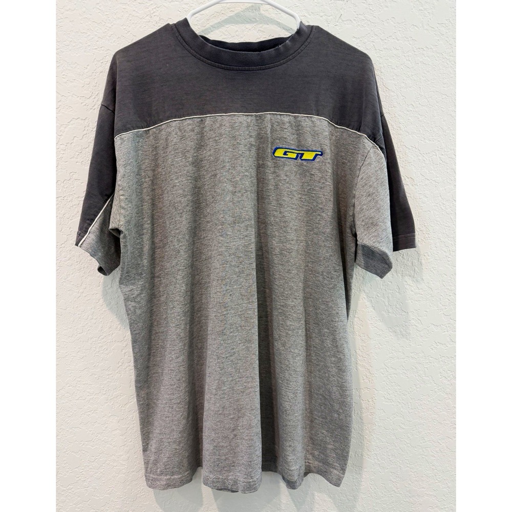 GT Bicycles Mens L Gray Black Colorblock Embroidered Logo Vintage Y2K Tee Shirt